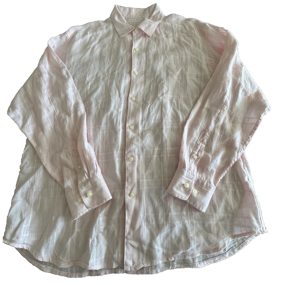 Tommy Bahama Button Up Shirt 100% LINEN Mens Pink Solid Long Sleeve Sz X-Large